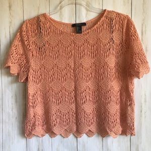 Lace Short Sleeve Crop Top Scallop Sleeve & Hem